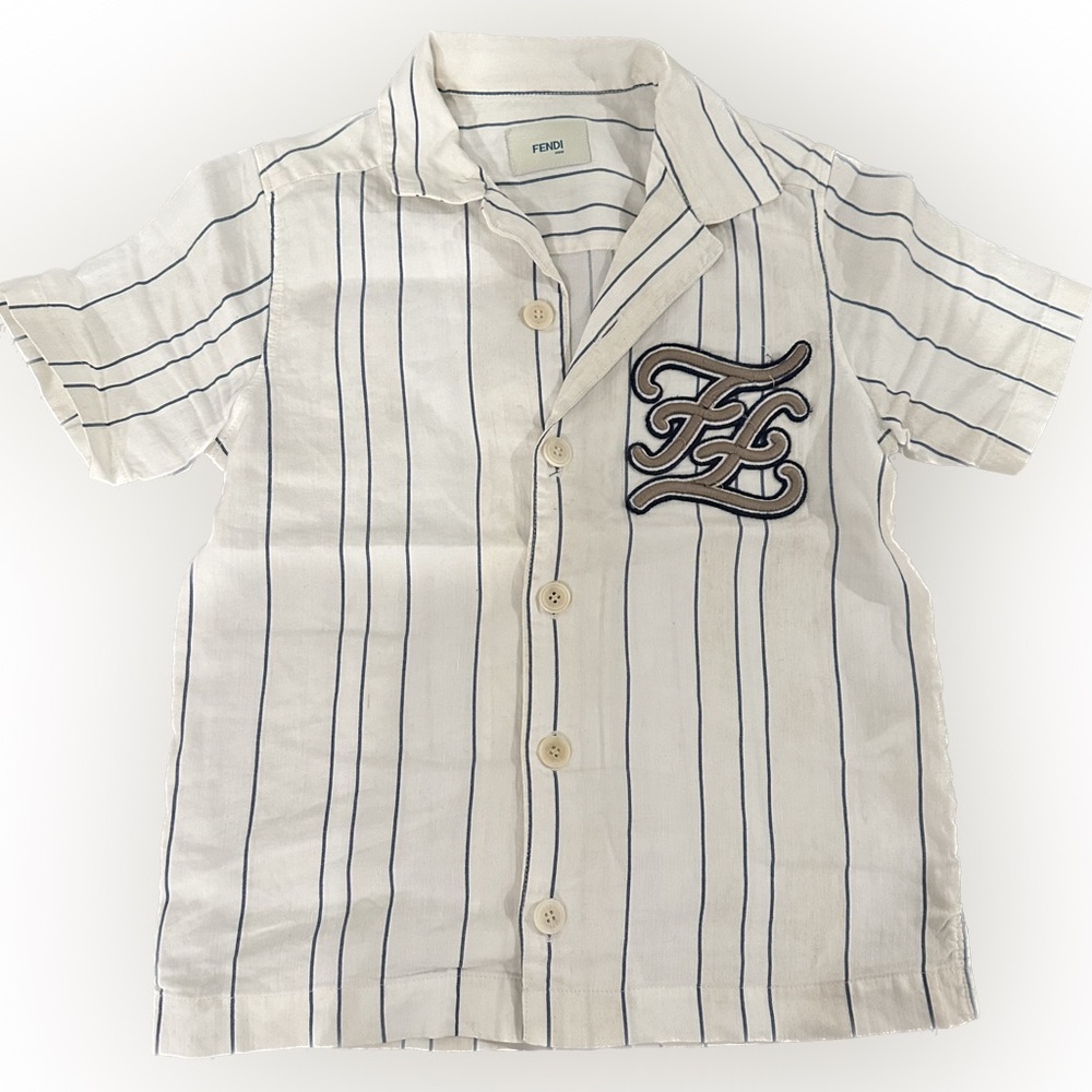 Fendi boys sz6 button up shirt cream with blue stripe